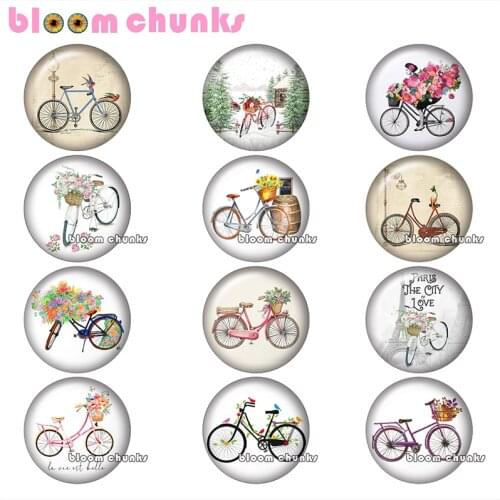 Love bicycle flower Round photo glass cabochon demo flat back Making findings 12mm/18mm/20mm/25mm A8670