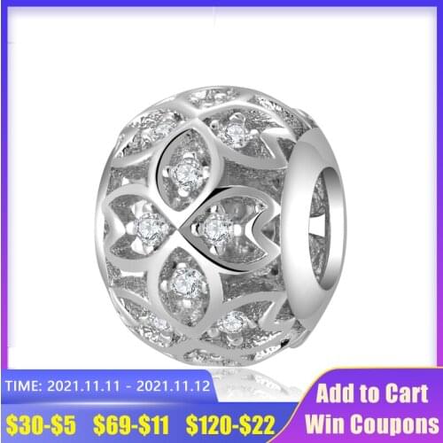 AGATA Hot Sale 925 Sterling Silver Charms Lucky Four-leaf Clover Flower Round Beads Fit Original Pandora Bracelet Jewelry