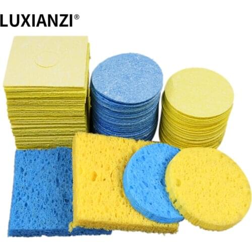 LUXIANZI 50/100PCS Cleaning Sponge Cleaner Blue Yellow Thicken For Enduring Electric Welding Soldering Iron Cleaner Pads Tools