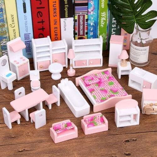 Miniature Furniture for dolls house Wooden dollhouse Furniture sets Educational Pretend Play toys Children kids girls gifts