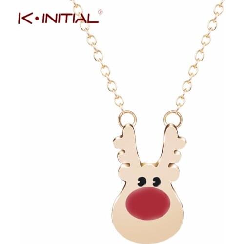 Kinitial Fashion Antler Chain Necklace Red Rudolph Reindeer Necklaces & Pendants Delicate Women Animal Choker Necklace