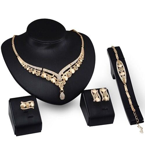 Bridal Jewelry Sets For Women Drop Collar Necklace Bracelet Ring Earrings Luxury Jewelry Set Stainless Steel Jewelry Bijoux