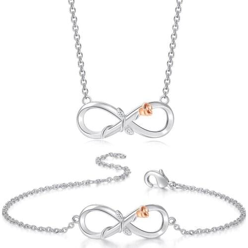 Infinite Rose Charm Set For Women Christmas Gift Double Color Plated Heart Flower Jewellry Necklace Bracelet Fashion JewelryS539