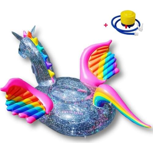 Inflatable Glitter Swim Ring Pegasus Ride-on Pool Float for Swimming Inflatable Island Floating Pool Lounger Summer Water Fun