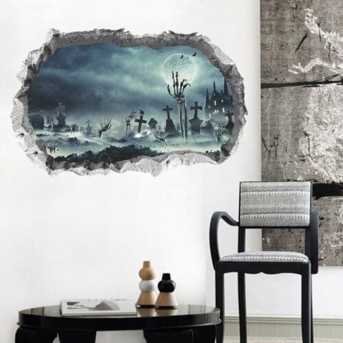 Broken Wall Cemetery Hand Bones Halloween Atmosphere Wallpaper Window Glass Sticker Wall Sticker Self-Adhesive