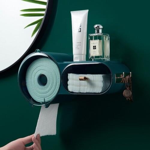 WallMounted Toilet Tissue Box PunchFree SelfAdhesive Waterproof Cover Multifunction Bathroom Storage Organizer Paper Holder