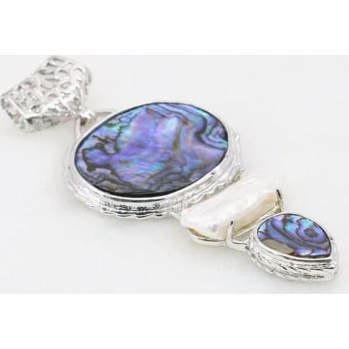Natural Abalone 32x58mm Shell Pendant Sweater Chain Necklace Jewelry Fashion Oval Teardrop White Irregular Lady Gift B1150