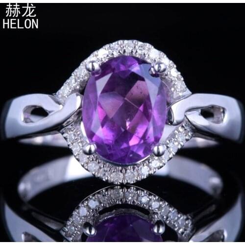 Solid 10k White Gold Flawless Oval cut 7x9mm Amethyst Ring Natural Diamonds Gemstone Engagement Wedding Ring Women Fine Jewelry