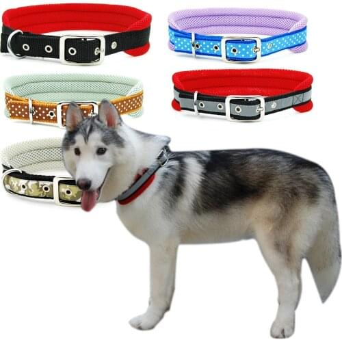 Dog Collar Pet Adjustable Mesh Padded Collar Reflective Polka Dot Breathable Collar for Large Dogs German Shepherd