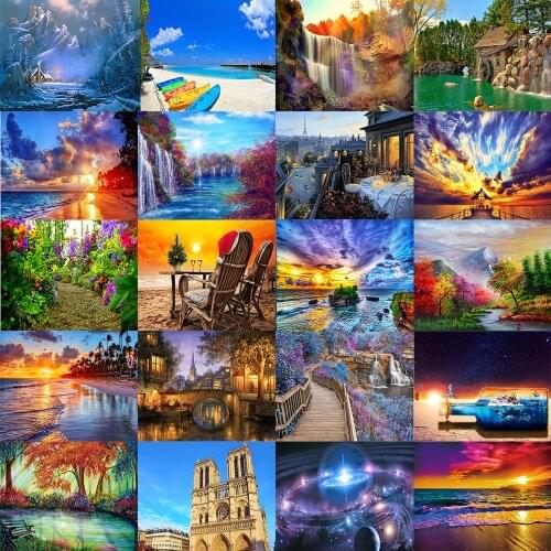 Landscape 5D Diamond Painting Full Diamond Seascape Building Cosmic Sky Round Diamond Mosaic Pattern Cross Stitch Kit