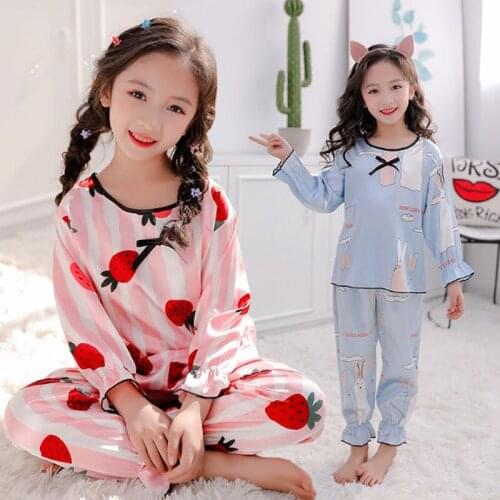 Summer Girls Pajamas Sets Cartoon Rabbit Print Sleepwear Long Sleeve Tops Pant Pajama Set Girl Nightgown Kids Soft Pyjama