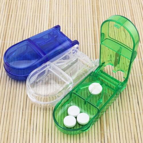 Portable Medicine Pill Tablet Storage Box Case with Knife Cutter Splitter Divider Random Color