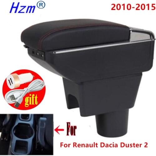 Rotatable heighten armrest box For Renault Dacia Duster 2 2010-2015 Central console storage box Cup holder PU Leather USB