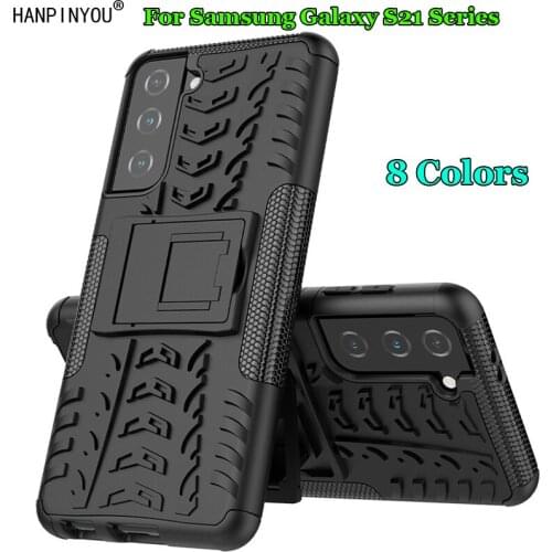 For Samsung Galaxy S21 FE Plus Ultra 5G Dazzle Shockproof Soft Silicone & Plastic Dual Armor Back Case Stand Holder Cover Shell