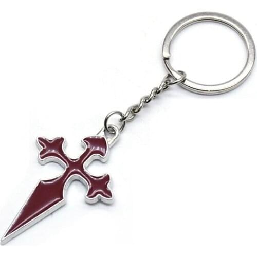 QIGO Red Enamel Long Cross Key Chain Christian Jewelry Accessories Gifts