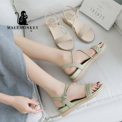 Fashion Woven Sandals Women Shoes Beige 2021 Summer Party Dress Comfortable Non-slip Ladies Sandals Candy Color Sandal Handmade