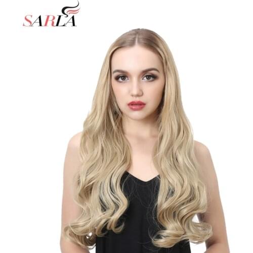 SARLA 22" Long Curly U Part Half Wig For Black Hair Synthetic Wig Clip in Hair Extensions Kosher European Wigs UW012