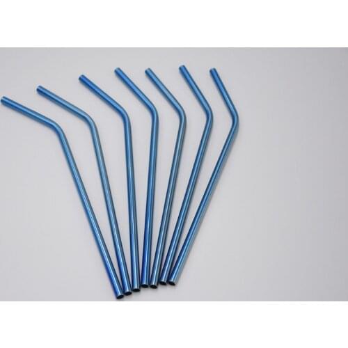WOWSHINE Free shipping 10PCS Straws +2 Brushes Jewelry Blue SS 304 Straw 6X215mm Curved FDA dishwasher safe