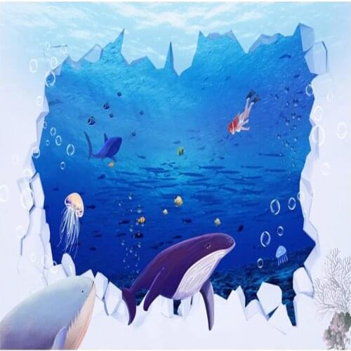 3D wallpapers hand-painted cartoon underwater world childrens room background wall kids wallpapers