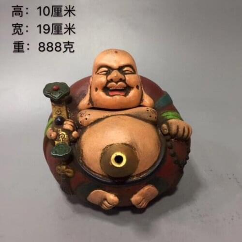 Tibet Buddhism home decore Color painting Lacquer ware Maitreya Buddha teapot Smiling face Buddha Ruyi Statues Water Tea Pot
