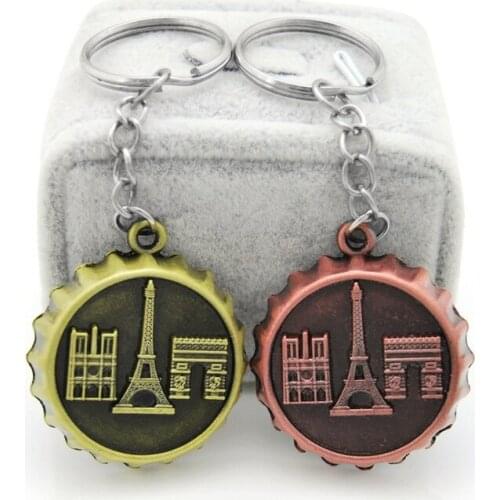 Original New Vintage Gold Bottle Cap Key Chain Women Eiffel Tower Arc de Triomphe Notre Dame de Paris Keychain Souvenir Gift