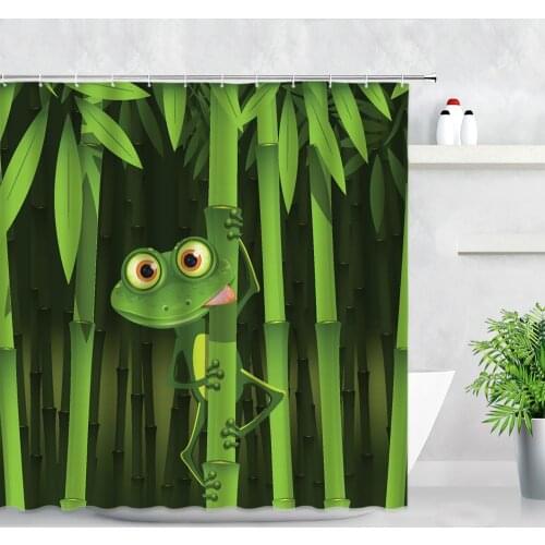 Green Bamboo Frog Shower Curtains Cartoon Animal Owl Unicorn 3D Printing Waterproof Polyester Fabric Child Bathroom Bath Curtain