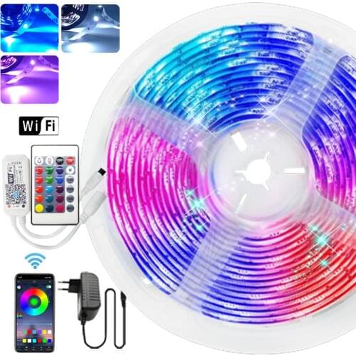Wifi LED Strip Light RGB 5050 SMD 2835 led light strip 60LED/M RGB 5M 10M 15M Tape Diode + DC12V Adapter for Christmas Festival