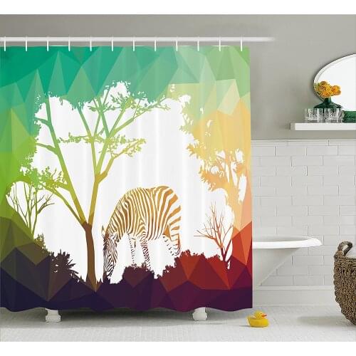 Wildlife Shower Curtain Digital Zebra Figure in Fractal Display Vivid Colors A Look at Kenya Illustration Bath Curtains