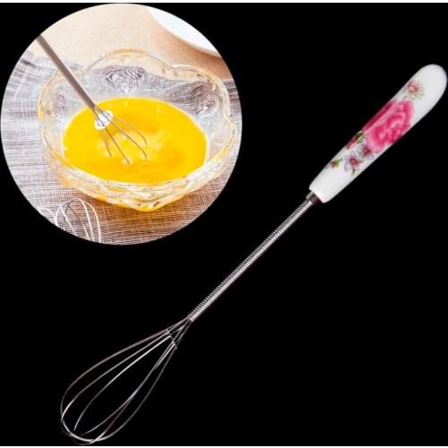 1Pc Stainless Whisk Stirrer Egg Rotary Mixer Beaters Coffee Milk Mixing Ceramics Handle Balloon Twist Bowl Scraper Egg Tools C42
