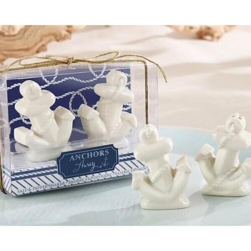 120pcs=60boxes/Lot "ANCHORS AWAY" CERAMIC SALT AND PEPPER SHAKERS/Wedding Gifts/Party Favors baby shower Free shipping