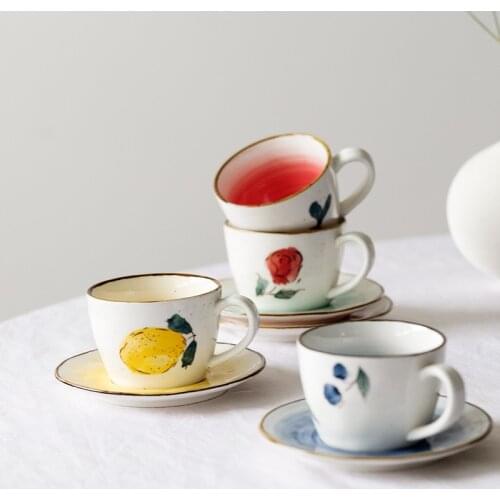 180ml Set of 2 Ceramic Coffee Mug with Tray and Spoon Tea Milk Cup Water Drinkware Present for Family Friend Kitchen Dinning Bar