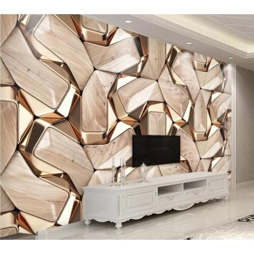 3D 57 Geometry Custom Wallpaper Cubic Marble Golden Wall Mural Modern Abstract Art Wall Decoration for Living room or Bedroom