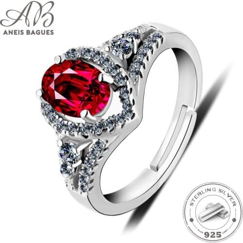 Aneis Bagues Silver 925 Jewelry Ring Luxury Created Ruby 925 Sterling Silver Natural Gemstone Rings Engagement Ring Fine Jewelry