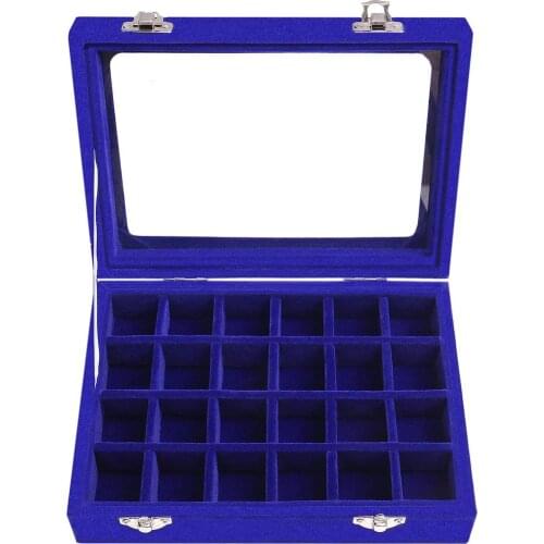 24 Grids Velvet Glass Jewellery Ring Display Organiser Box Earrings Storage Holder Jewellery Display Box