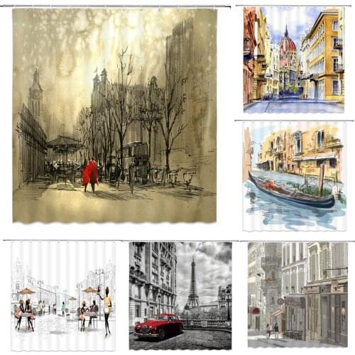 Bathroom White Shower Curtain New York Woman Street View Waterproof Polyester Bathroom Decor London Printing Hanging Bath Screen