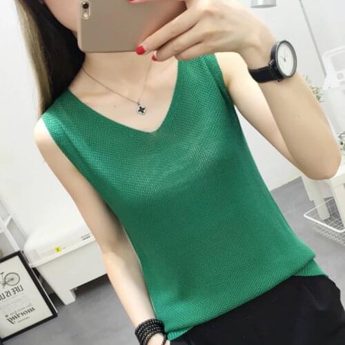 Fashion Woman Blouses 2021 V-neck Knitted Blouse Shirt Women Clothes Sleeveless Summer Blouse Women Womens Tops And Blouses C860