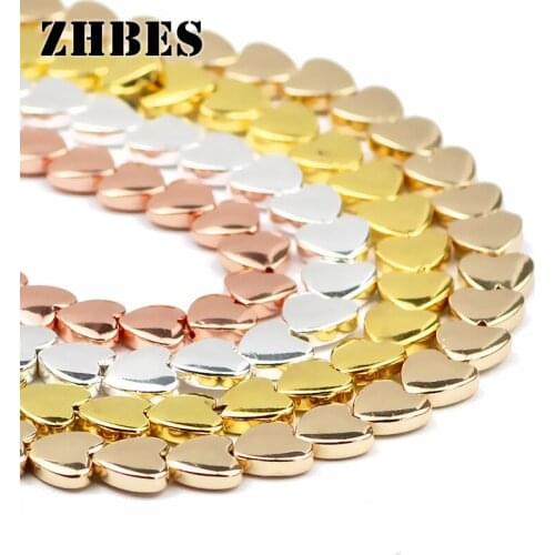 ZHBES 8mm Natural Stone Gold Silvers Peach heart Hematite Love heart Spacer Loose Beeads For Jewelry Making DIY Bracelet Finding