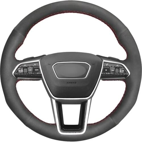 Black Suede DIY Hand-stitched Car Steering Wheel Cover For Audi A6 (C8) Avant Allroad 2018-2019 A7 (K8) 2018-2019 S7 2019