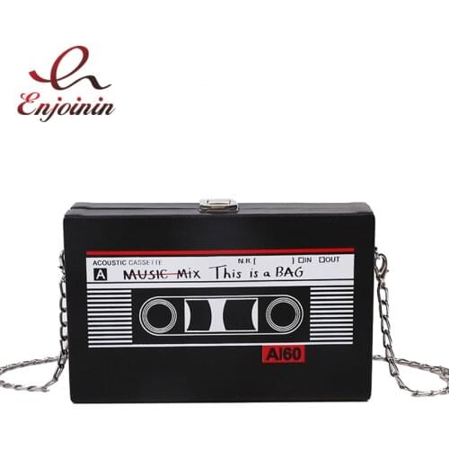 Black & White Tape Shape Design Box Clutch Bag for Women Fashion Purses and Handbags Shoulder Chain Bag Ladies Crossbody Bag