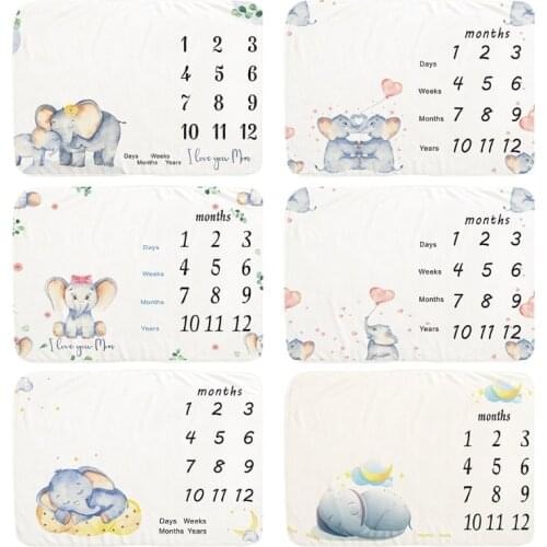 Baby Monthly Record Growth Milestone Blanket Newborn Soft Cartoon Elephant Flannel Wrap Photography Props Creative Background