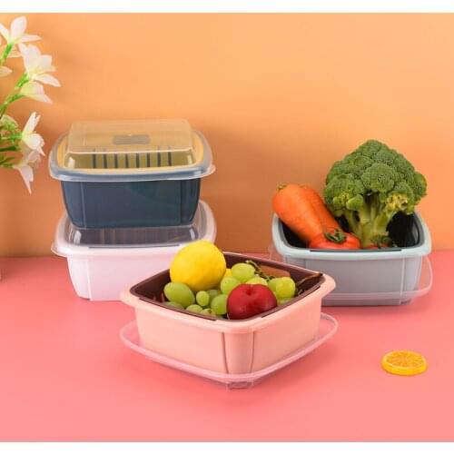 Double-Layer Drain Basket Home Storage Organization Lid Refrigerator Crisper Multifunctional Wash Fruit Kitchen Storage Baskets