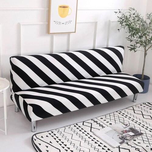Scandinavian Black White Stripes Stretch Elastic No Armrest Sofa Cover Slip Cover Polyester/Spandex Parlour Living Room