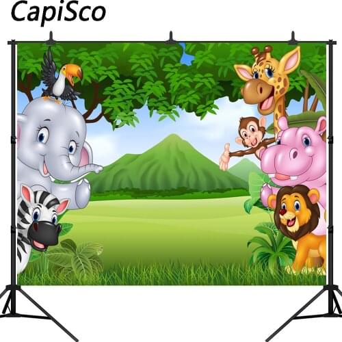 Capisco Fun Jungle animals backdrop Photography backdrops Photo background Baby birthday banner Dessert table decoration wall