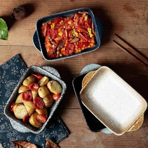 Japanese Styel Ceramic Baking Dish Rectangular Bakeware Roasting Pan With Handle Oven Kitchen Baking Tool