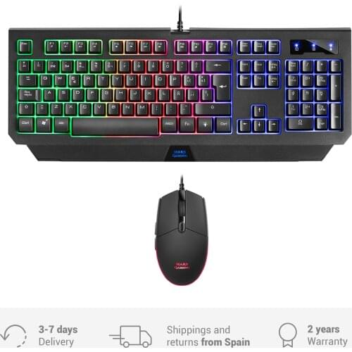 Mars Gaming MCP100, 3200 DPI keyboard and mouse Gaming Combo, RGB lighting, layou Spanish/French/Portuguese