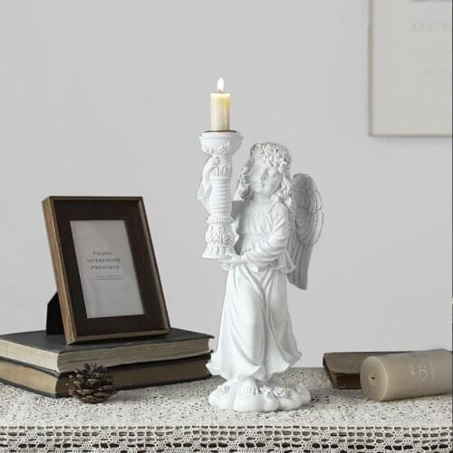 Home Decoration Sculpture Angel Candlestick Figurines Desk Decoration Miniature Model Ornaments Candle Holder Decor Wedding Gift