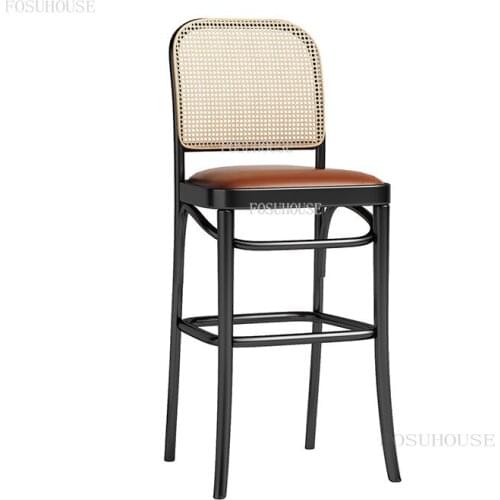 Custom Bar Chairs Wrought Iron Rattan Bar Chair Southeast Asian Backrest Bar Stools for Kitchen Designer High Stool Ins Armchair