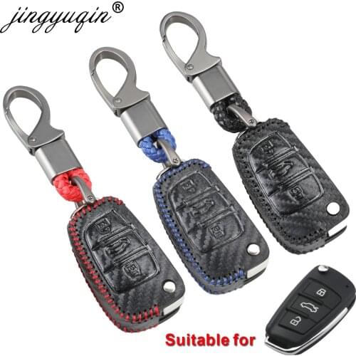 Jingyuqin Carbon Car Styling Soft Leather Auto Key Protection Cover Case For Audi C6 A7 A8 R8 A1 A3 A4 A5 Q7 A6 C5 Shell Holder