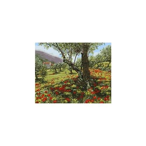 MaHuaf-W273 wildfield flower and trees painting paint by numbers DIY Hand-painted canvas oil paintings for home decor