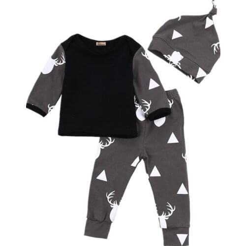 Newborn Baby Boys Baby Girl Infantil Clothes Deer Tops T-shirt +Pants Leggings Hat 3pcs Outfits Set